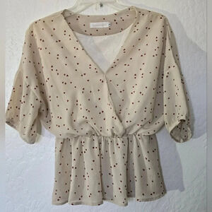 Grace & Chili | Beige Blouse with Hearts Sz M
